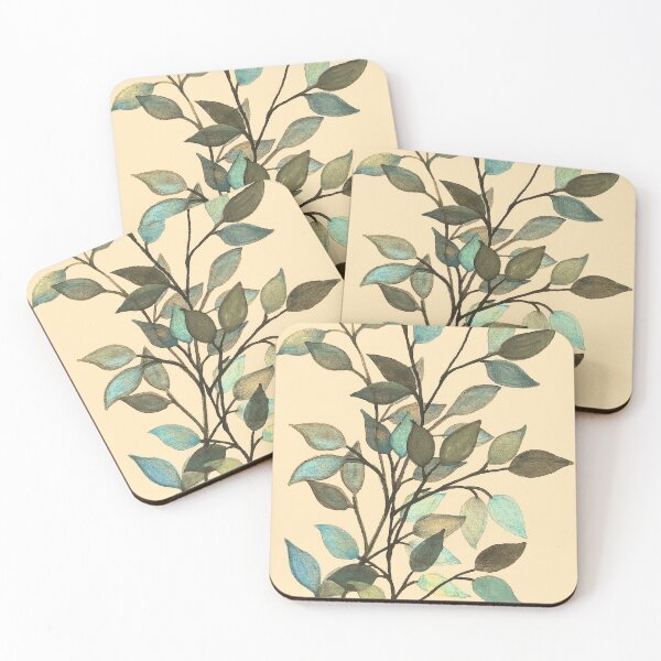 Item preview, Leaves branches watercolor painting blue dark yellow  designed and sold by GittaG74.
