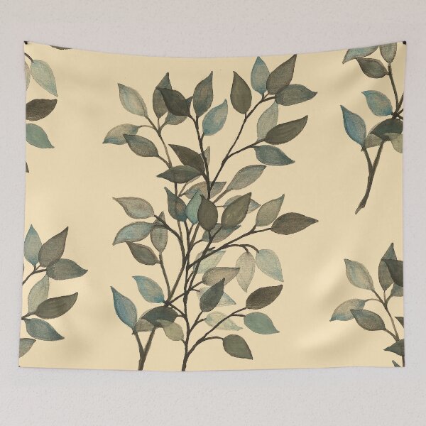 Item preview, Leaves branches watercolor painting blue dark yellow  designed and sold by GittaG74.
