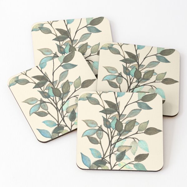 Item preview, Leaves branches watercolor painting blue beige  designed and sold by GittaG74.