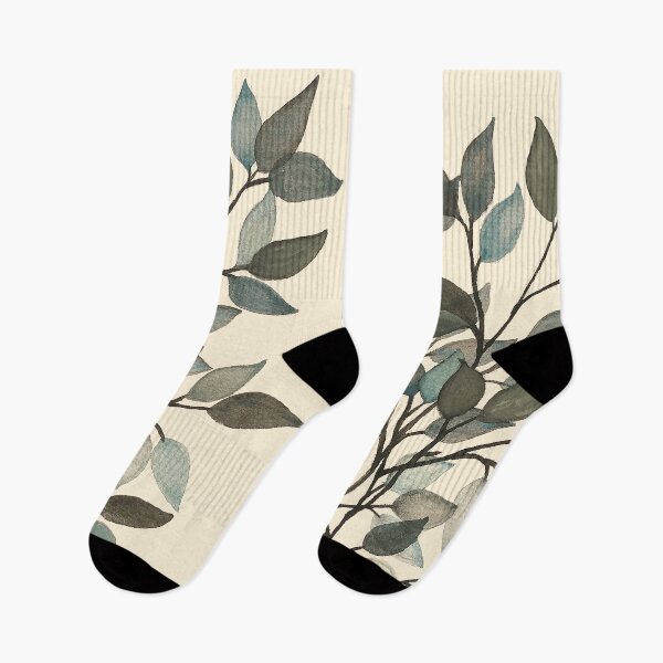 Item preview, Leaves branches watercolor painting blue beige  designed and sold by GittaG74.