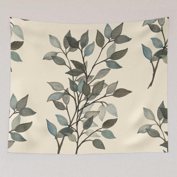 Item preview, Leaves branches watercolor painting blue beige  designed and sold by GittaG74.