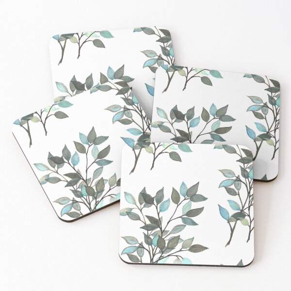 Item preview, Leaves branches II watercolor painting blue white  designed and sold by GittaG74.