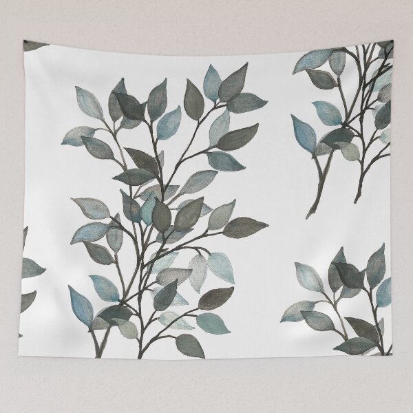 Item preview, Leaves branches II watercolor painting blue white  designed and sold by GittaG74.