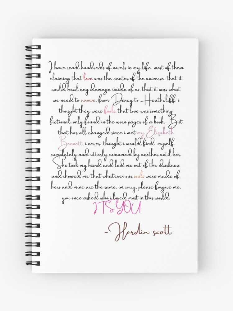 Cahier A Spirale Lettre De Hardin Scott A Tessa Par Alanaf1 Redbubble