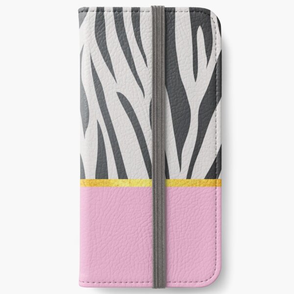 Black and white zebra print on pink, golden lining iPhone Wallet