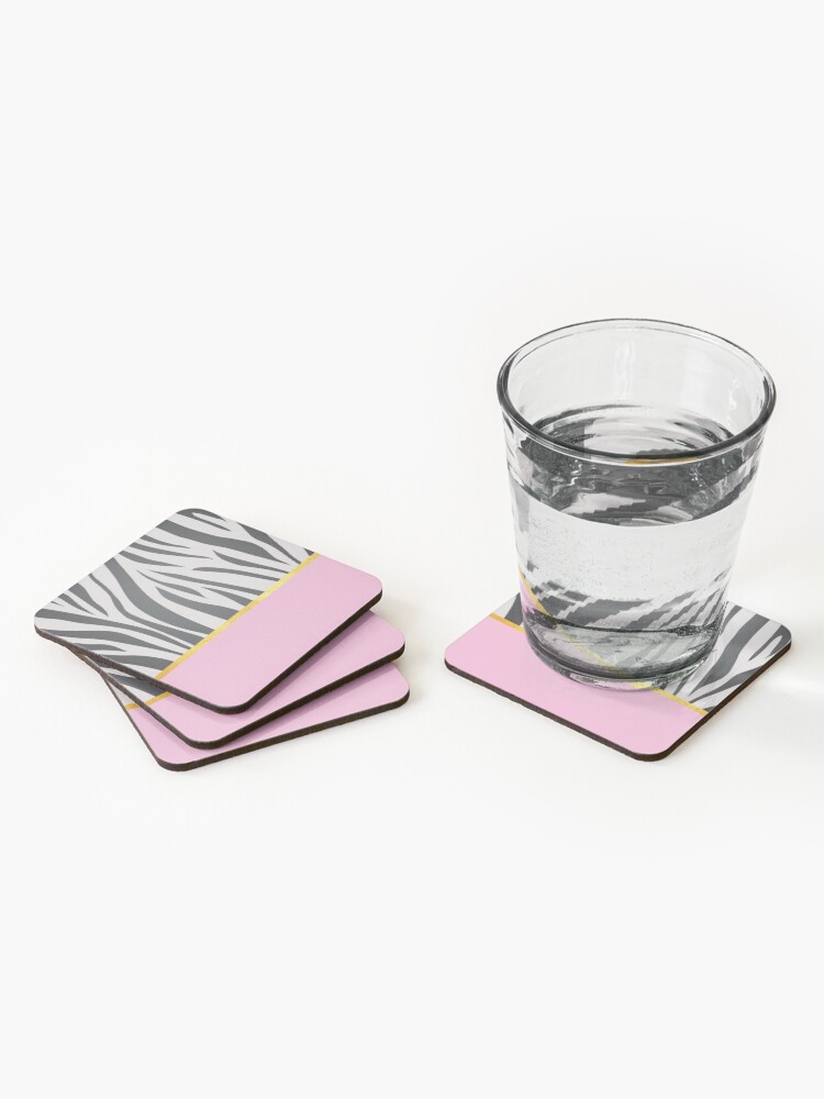 Alternate view of Black and white zebra print on pink, golden lining Coasters (Set of 4)