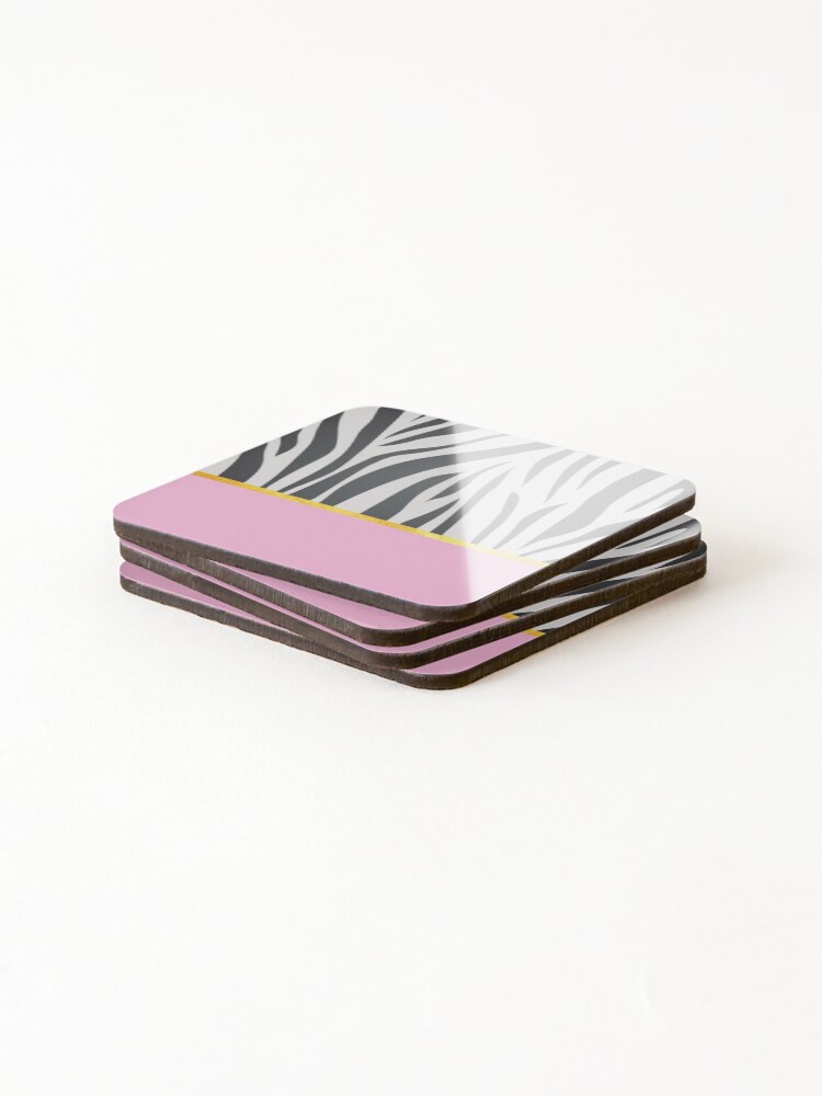 Alternate view of Black and white zebra print on pink, golden lining Coasters (Set of 4)