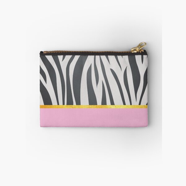 Item preview, Black and white zebra print on pink, golden lining designed and sold by ColorsHappiness.