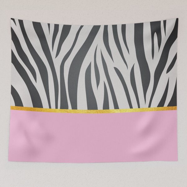 Item preview, Black and white zebra print on pink, golden lining designed and sold by ColorsHappiness.
