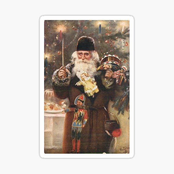 Santa Vintage Christmas Postcard  Sticker