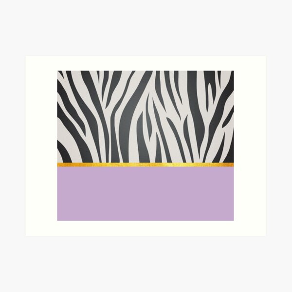 Black and white zebra print on purple, golden lining Art Print