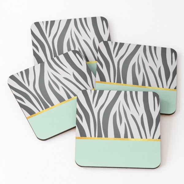 Item preview, Black and white zebra print on green, golden lining designed and sold by ColorsHappiness.