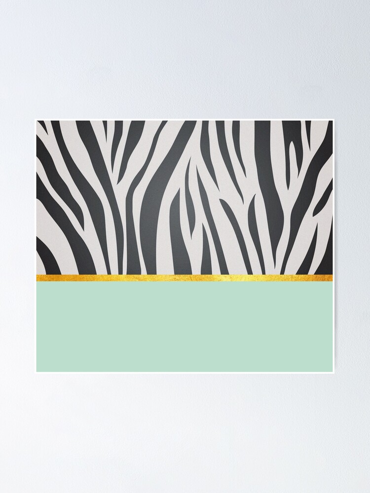 Alternate view of Black and white zebra print on green, golden lining Poster