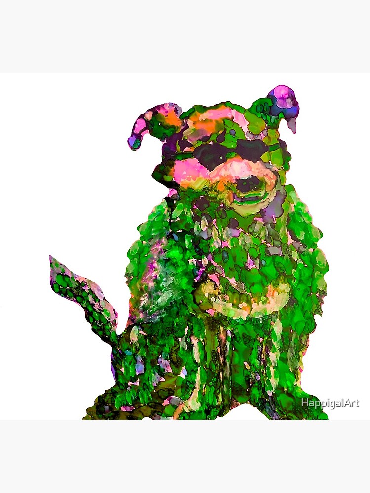 Cool Dog Green Abstract by HappigalArt