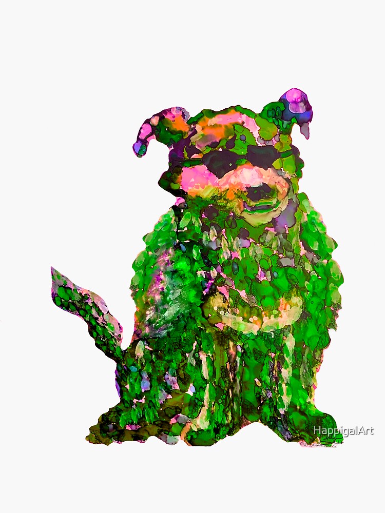Cool Dog Green Abstract by HappigalArt