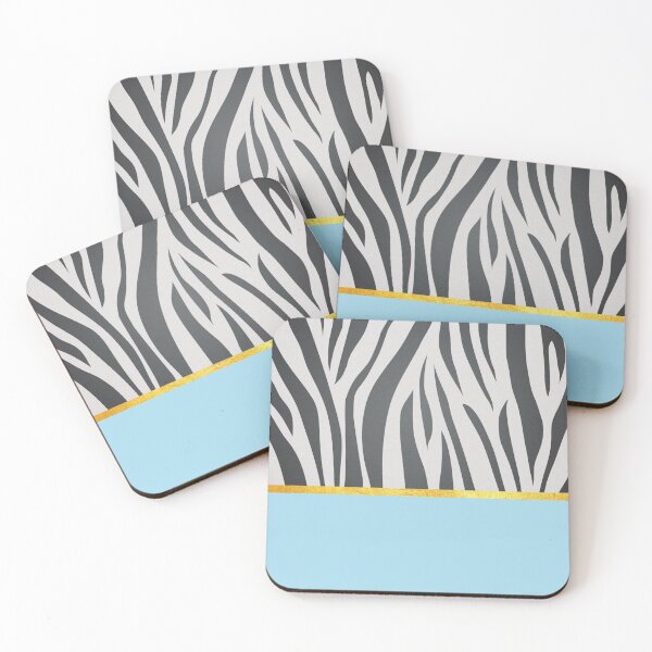 Item preview, Black and white zebra print on blue, golden lining designed and sold by ColorsHappiness.