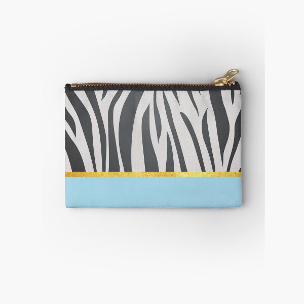 Item preview, Black and white zebra print on blue, golden lining designed and sold by ColorsHappiness.