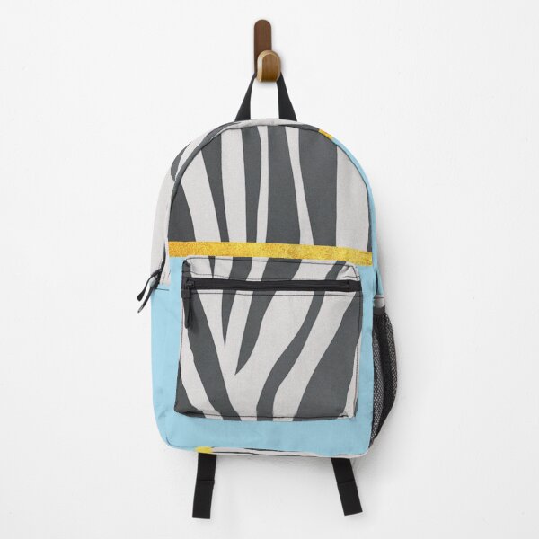 Item preview, Black and white zebra print on blue, golden lining designed and sold by ColorsHappiness.
