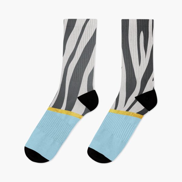 Item preview, Black and white zebra print on blue, golden lining designed and sold by ColorsHappiness.