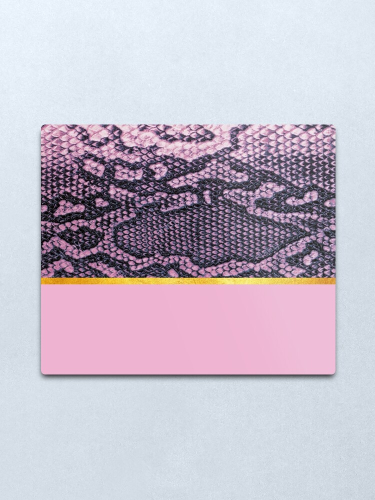 Alternate view of Coloured snake print on pink, golden lining Metal Print