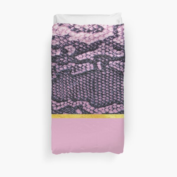 Coloured snake print on pink, golden lining Duvet Cover