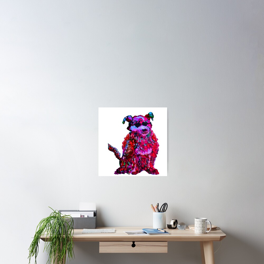 Cool Dog Red Abstract Poster