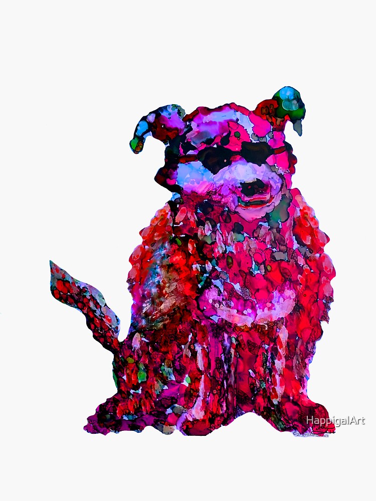 Artwork view, Cool Dog Red Abstract  designed and sold by HappigalArt
