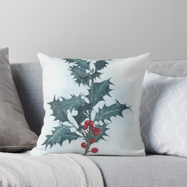 Ilex Aquifolium (Holly) Vintage Botanical Print from Treaty Of Trees And Shrubs Grown In France In The Field (1801) Throw Pillow