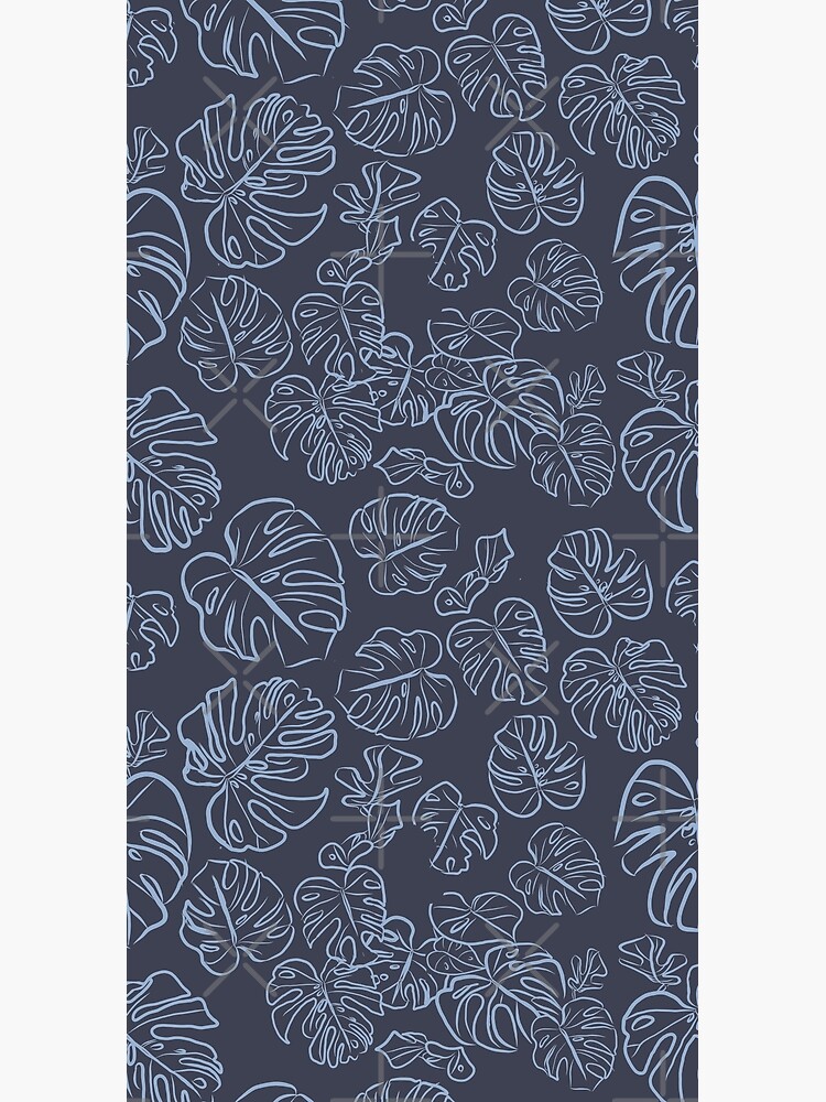 Monstera Blue Jungle Leaves Navy Inkwell blue palette_vector drawing by ebozzastudio