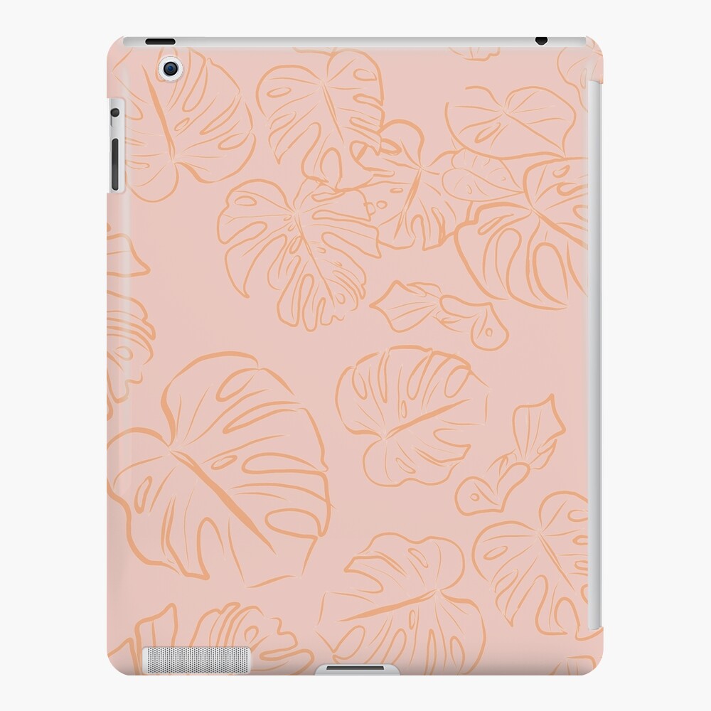 Monstera Peachy Jungle large Leaves & Blush Pastel Pink palette_vector drawing  iPad Case & Skin