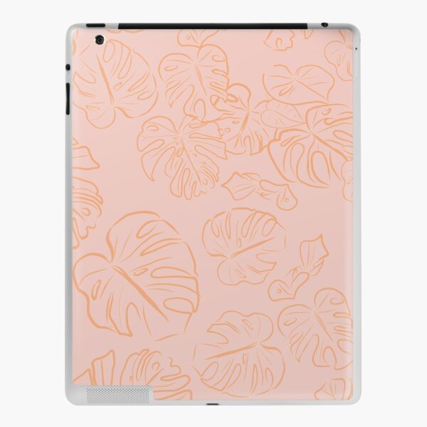Monstera Peachy Jungle large Leaves & Blush Pastel Pink palette_vector drawing iPad Skin
