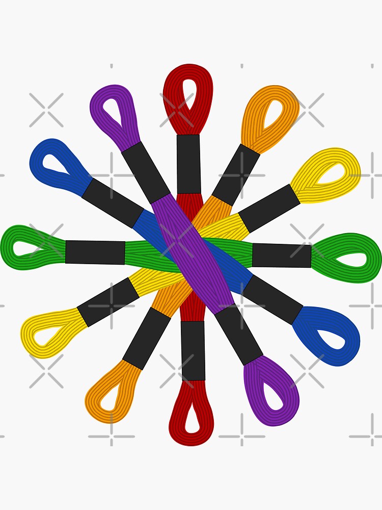 Thumbnail 3 of 3, Sticker, Embroidery Cross Stitch Floss Skien Rainbow Circle designed and sold by GranniePanties.