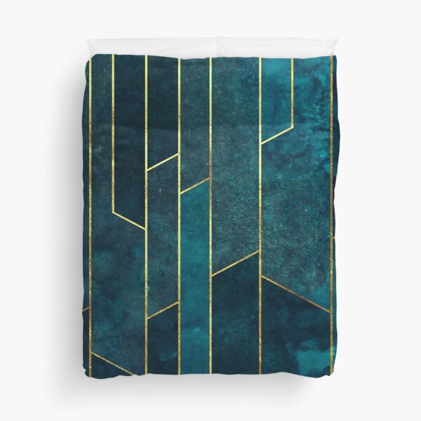 Teal Gold Geometric Duvet Cover