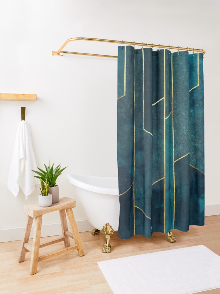 "Teal Gold Geometric" Shower Curtain for Sale by themadesigns Redbubble