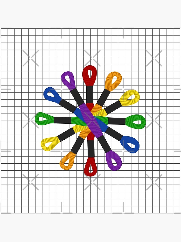 Embroidery Cross Stitch Floss Rainbow Pinwheel with grid Poster for Sale  by GranniePanties