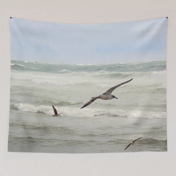 Item preview, Seagulls flying over rough sea designed and sold by Anna Lemos.