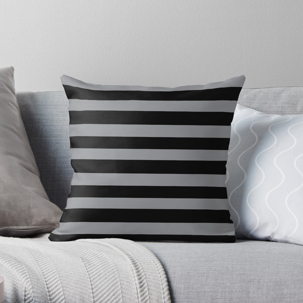 Black and Grey horizontal stripes - Classic striped pattern by Cecca Designs Throw Pillow