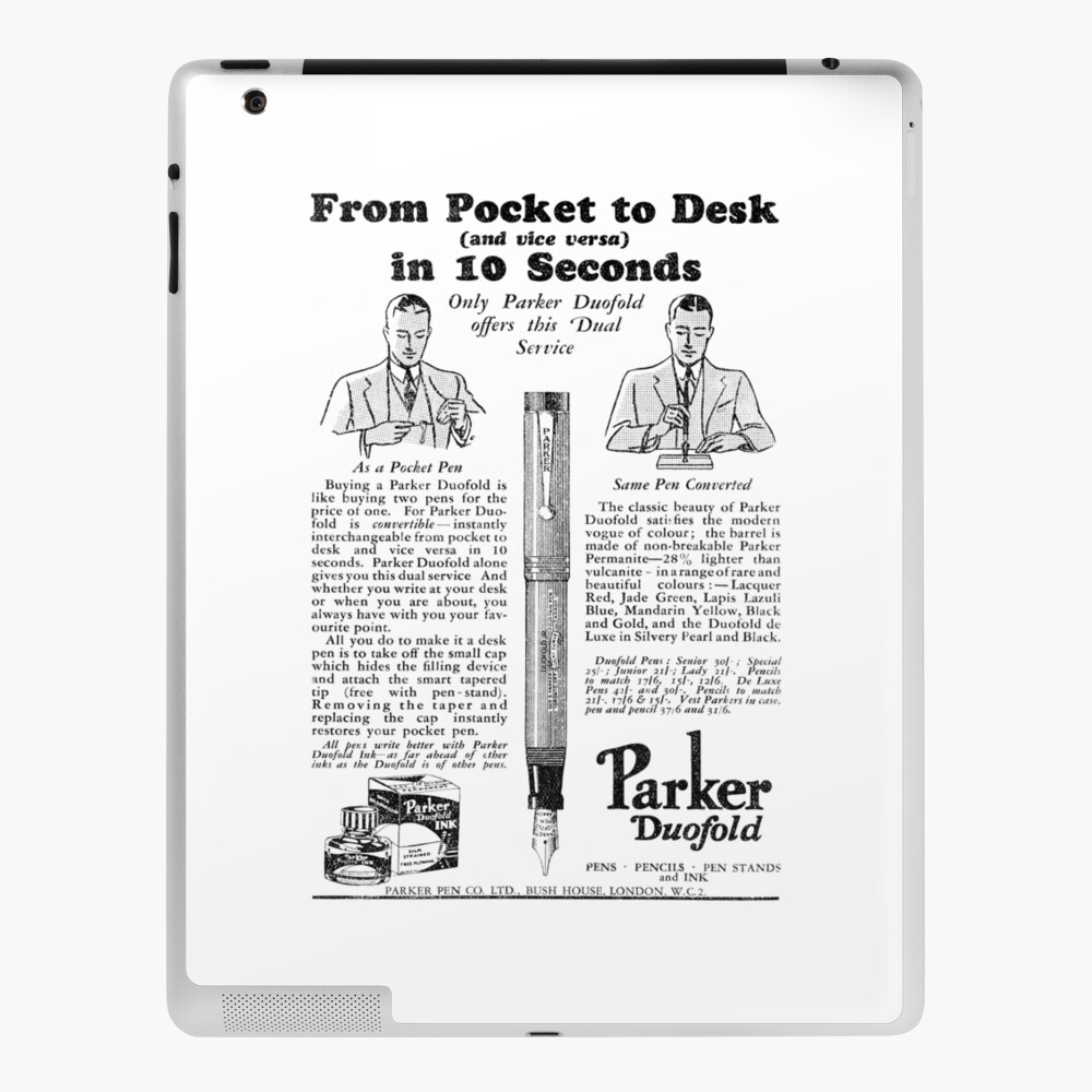 Parker Pen Co. - Parker Duofold Fountain Pen - 1931 Vintage Advert iPad  Case & Skin for Sale by BASlade93