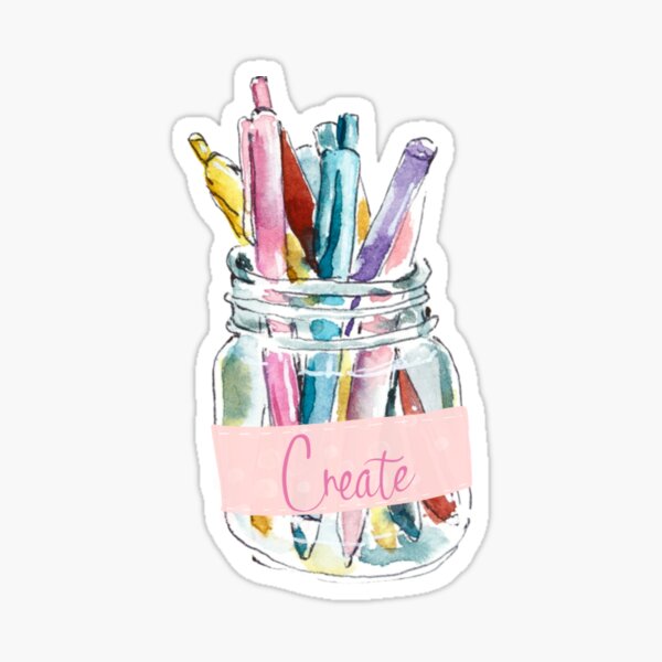 Create Pastels Glass Jar Watercolor Art Sticker