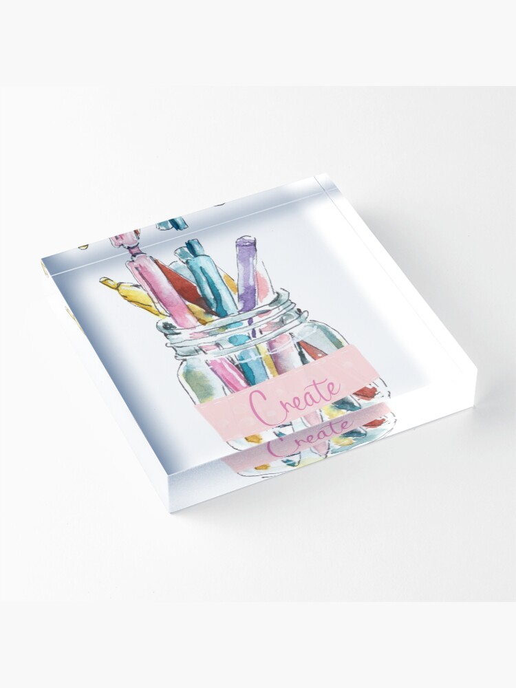 Thumbnail 3 of 5, Acrylic Block, Create Pastels Glass Jar Watercolor Art designed and sold by Dollfacedesign.
