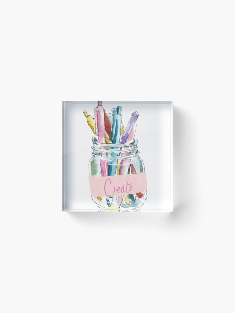 Thumbnail 2 of 5, Acrylic Block, Create Pastels Glass Jar Watercolor Art designed and sold by Dollfacedesign.