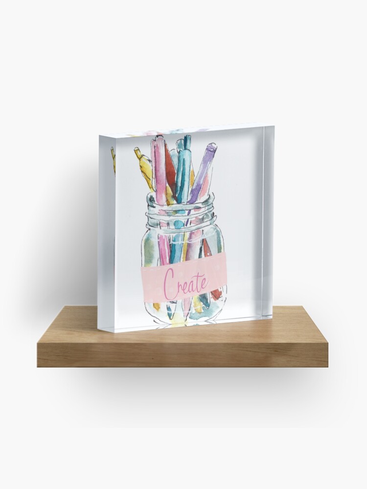 Thumbnail 1 of 5, Acrylic Block, Create Pastels Glass Jar Watercolor Art designed and sold by Dollfacedesign.