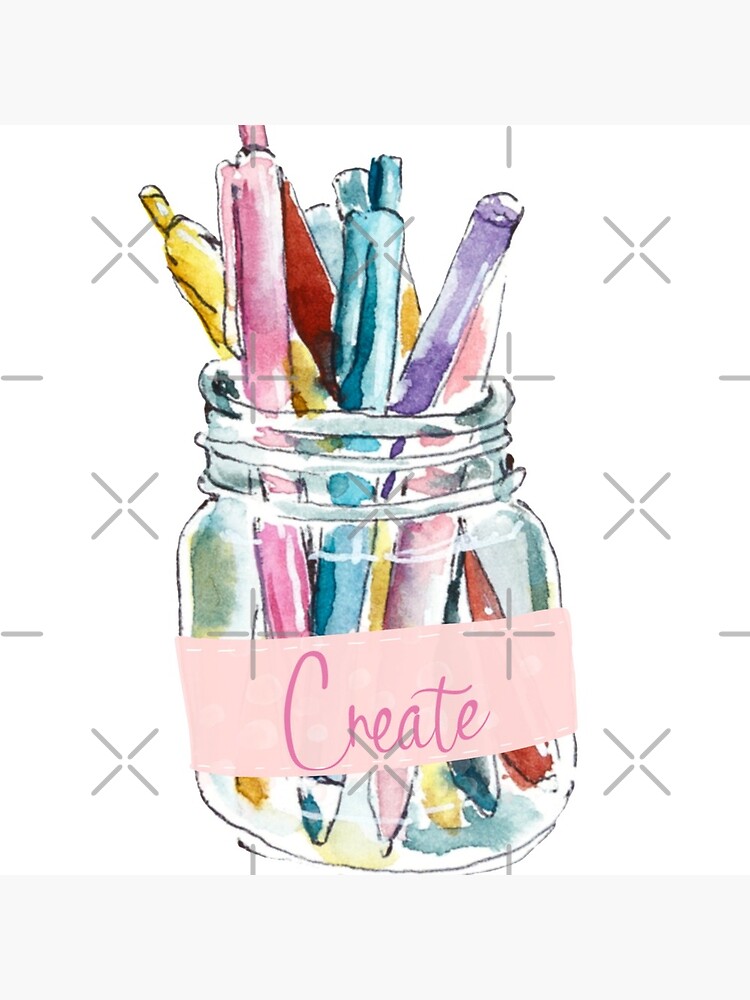 Thumbnail 5 of 5, Acrylic Block, Create Pastels Glass Jar Watercolor Art designed and sold by Dollfacedesign.