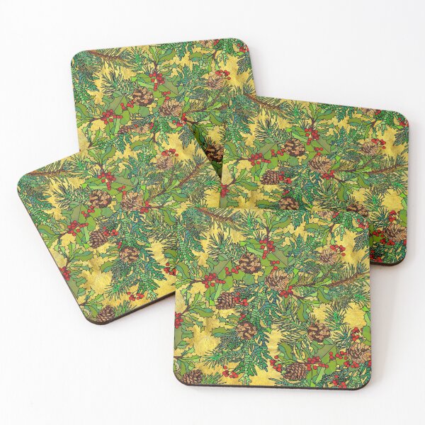 Item preview, Christmas Greenery on Gold Allover Pattern designed and sold by Lynnea Washburn.