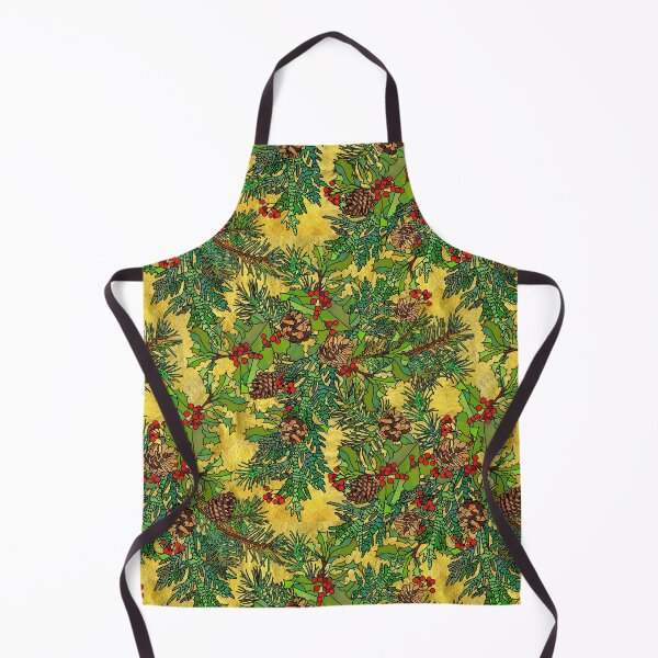 Item preview, Christmas Greenery on Gold Allover Pattern designed and sold by Lynnea Washburn.