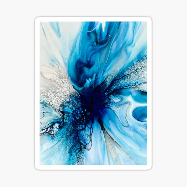Purple, Blue, Black and White Abstract Fluid Art Painting. Pour Art. Sticker