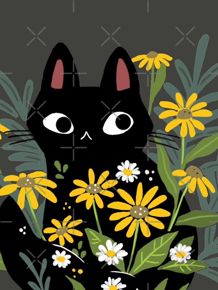 Black cat with flowers by michelledraws
