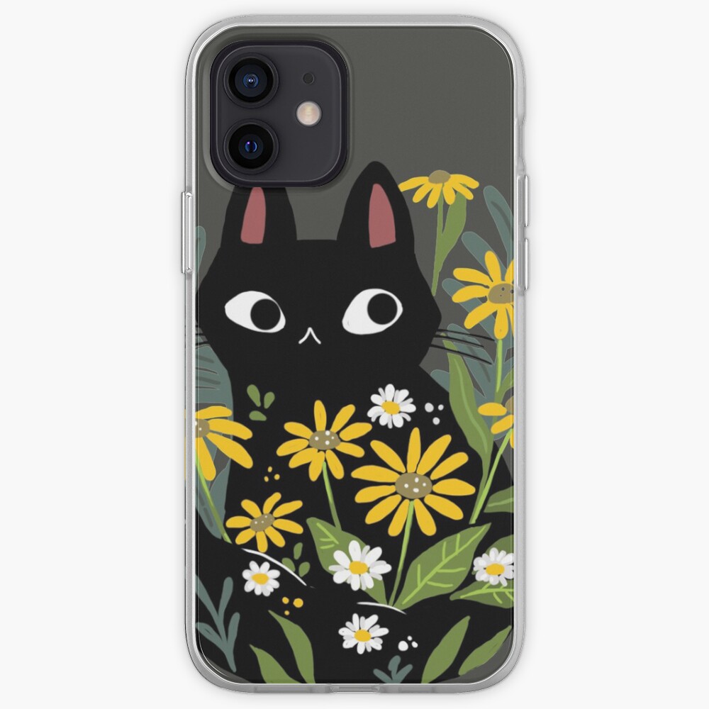 Black cat with flowers iPhone Case & Cover