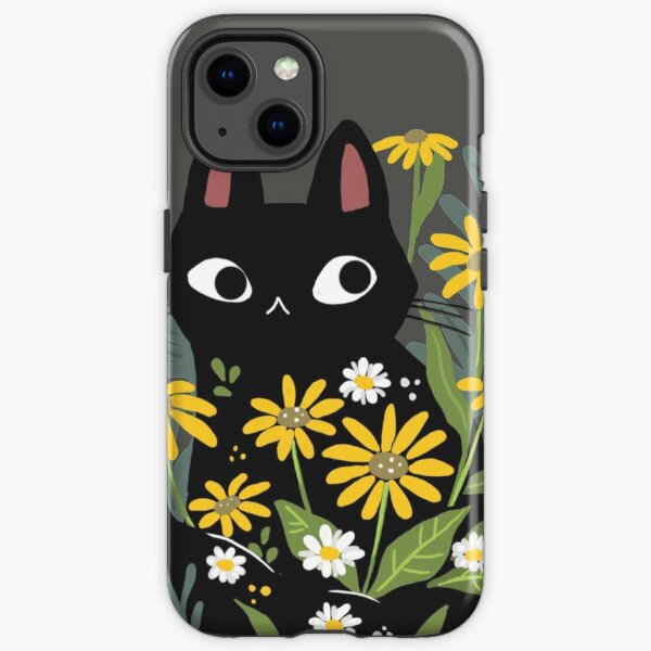 Black cat with flowers  iPhone Tough Case