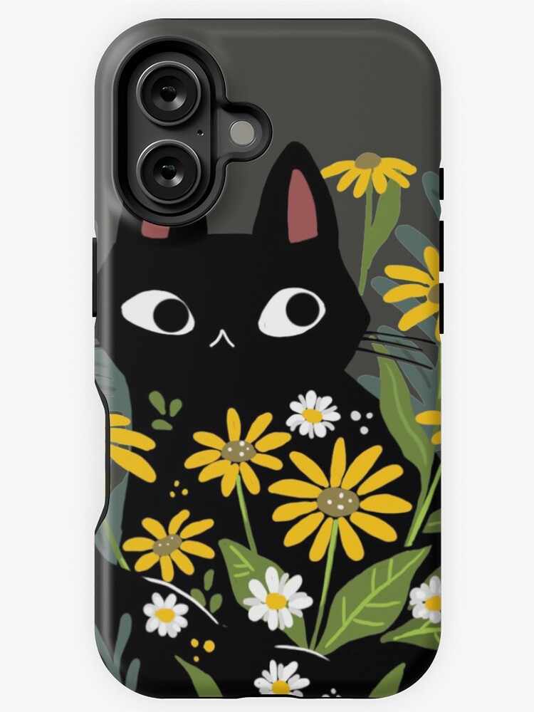 Thumbnail 1 of 4, iPhone Case, Black cat with flowers designed and sold by michelledraws.